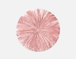 QE Home Pleated Velvet Round Cushion in Flamingo, Pink