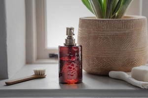 nkuku Ilcoso Recycled Hammered Glass Soap Dispenser | Bathroom | One Size | Amber