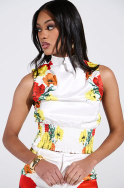 AKIRA Mind My Own Floral Satin Blouse | Size Medium