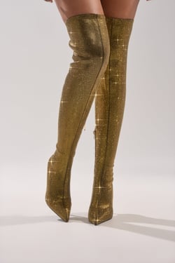 AKIRA Gold Selma Gold Sparkle Over The Knee Boot | Size 11