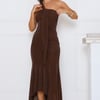 Scene Queen One Shoulder Maxi Dress Brown