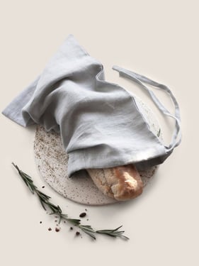 100% Linen Solid-Color Drawstring Storage Bag - Fog Grey / One Size