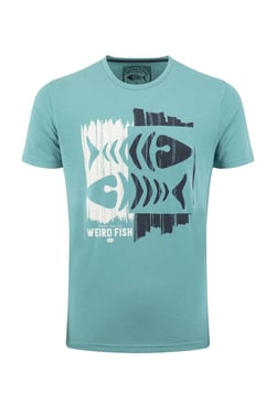 Weird Fish Double Fish Front Print Graphic T-Shirt Smoked Blue Size 4XL