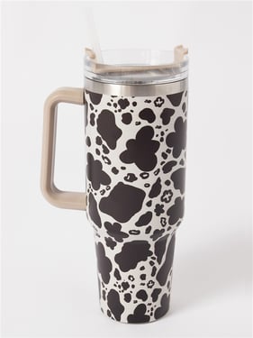 Daisy Street Reusable Cup With Handle And Straw - Cow Print - One