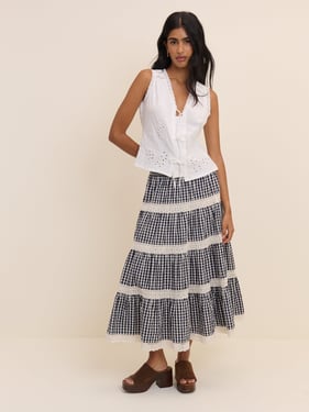 White Embroidered Tie Front Top