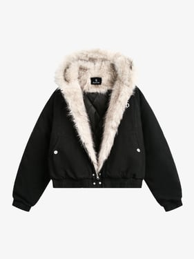 Spliced Fur Hooded Quilted Jacket - 2285 - Black / 3XL