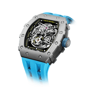 TSAR BOMBA Elemental Series Blue Men's Automatic Mechanical Watch 閳ワ拷Titanium Bezel, Stainless Steel Case, Skeleton Dial, Sapphire Crystal, Fluororubber Strap, 50M Water Resistance, A+ Luminous