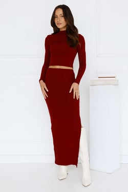 Velvet Whispers Maxi Skirt Wine