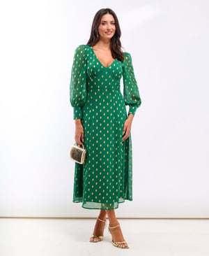 Green Foil Long Sleeve Midaxi Dress - 20