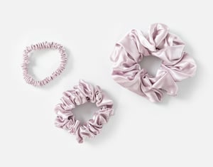 QE Home 100% Mulberry Silk Scrunchies in Lavender (Set of 3), Pink