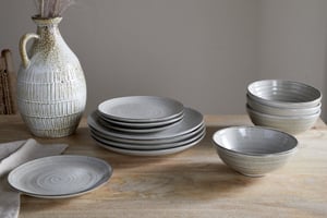 nkuku Valinha Earthenware Dinnerware Set Set Of 12 | Tableware | Grey