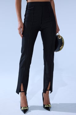 AKIRA Livi Stretchy Pinstripe Skinny Pants With Slits | Black | Size XL