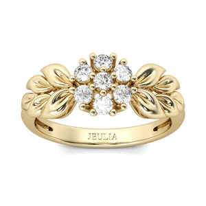Jeulia Leaf And Flower Design Round Cut Sterling Silver Ring