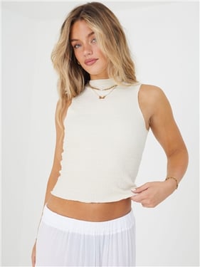 Brave Soul Textured Sleeveless Vest Top - Cream - 8
