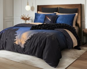 QE Home Starlight Duvet Cover, Scenic, GOTS Certified, Blue, Twin