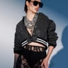 AKIRA Spotlight Rhinestone Bomber Jacket | Black | Size Medium