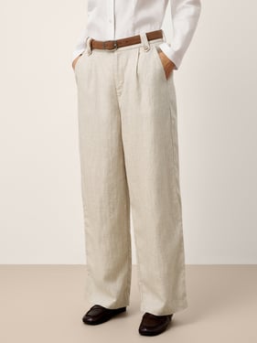 Linen-Lyocell Wide Leg Elastic Waist Pants AISLING - Natural Melange / XXL