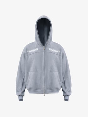 Vintage Suede Letter Embroidered Cropped Zip Up Hoodie - Light Blue / 2XL