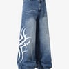 Washed  Print Straight Jeans - Blue / M
