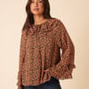 Black Ditsy Floral Flared Sleeve Blouse
