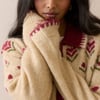 Beige and Red Floral Knitted Jacket