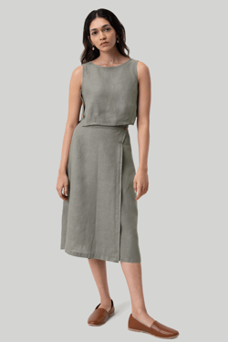 Overlap Midi Skirt in Dark Green - Hemp Dark Green / 3XL