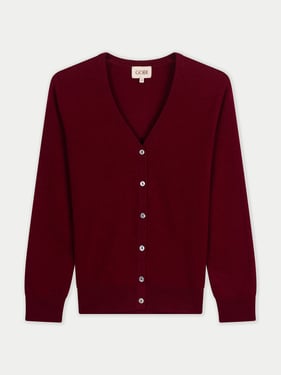 Timeless Cashmere V-Neck Cardigan - XL / bordeaux / WK1070-0046/0000