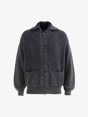 Vintage Chunky Zip Up Knit Jacket - Black / XL