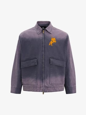 Washed Gradient Embroidered Zip Jacket - Slate Blue / XL