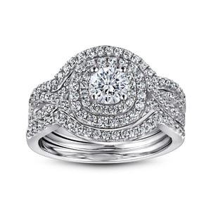 Jeulia 3PC Twist Halo Round Cut Sterling Silver Ring Set