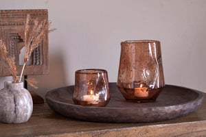 nkuku Linora Recycled Glass Tealight Holder | Candles Holders & Lanterns | Large | Terracotta