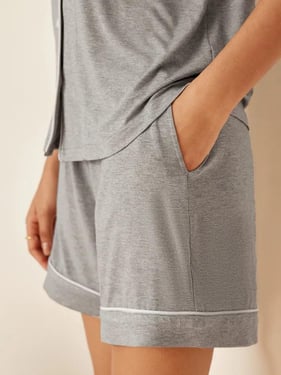 Short Sleeve Bamboo Pajama Set ODESSA - Cloud Grey / Bottoms / XXL