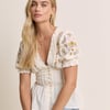 White Embroidered Puff Sleeve Peplum Top