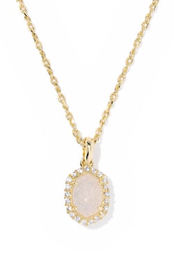 Daphne Gold Crystal Frame Short Pendant Necklace Iridescent Drusy