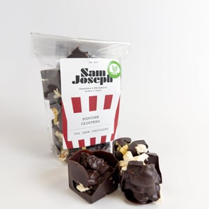 Dark chocolate popcorn clusters