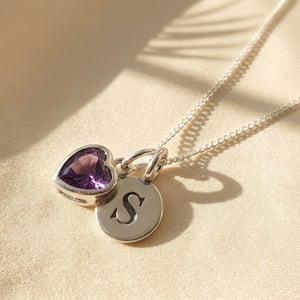 Mini Initial And Heart Birthstone Charm Silver Necklace - 12. Blue Topaz - December