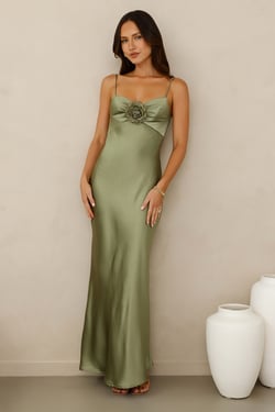 Ultimate Style Satin Maxi Dress Green