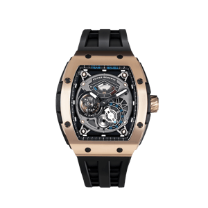 TSAR BOMBA Men's Automatic Watch | Gold Black| The Elemental TB8210CF | 316L Stainless Steel Bezel | Luxury Skeleton Mechanical Watch | Sapphire Glass 50M Waterproof FKM Rubber Strap