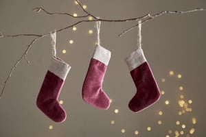 nkuku Karru Cotton Velvet Mini Stocking Set Of 3 | Christmas Decorations | Red