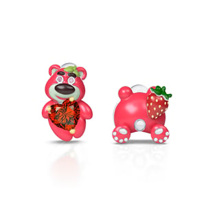 Jeulia Hug Me "Pink Boy"  Bear with Strawberry Sterling Silver Earrings
