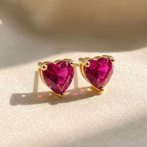 Ruby Heart July Birthstone Stud Earrings