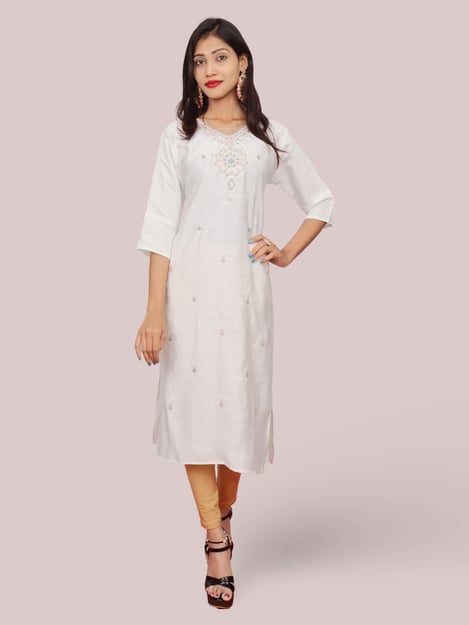 Cotton Kurti with Beautifully Embroidered Neckline