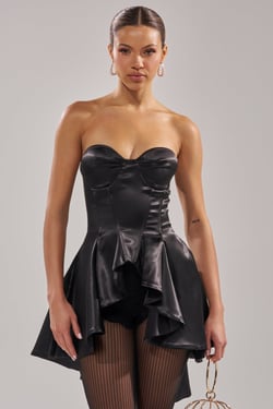 AKIRA Pretty Please Satin Corset Top | Black | Size 1X