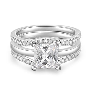Jeulia Interchangeable Princess Cut Engagement Ring Set Sterling Silver