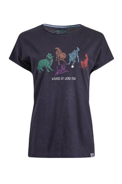 Weird Fish Go Fetch Front Print Graphic T-Shirt Dark Navy Size 22