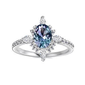 Jeulia Vintage Halo Alexandrite Engagement Ring Sterling Silver