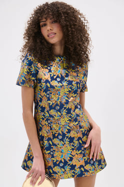 AKIRA Blue Is The New Brocade Mini Dress | Black | Size Large