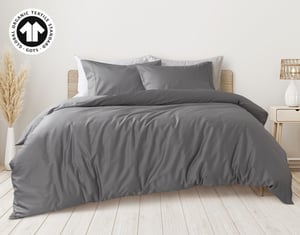 QE Home 300TC Organic Cotton Duvet Cover in Sleet, GOTS Certified, Grey, King