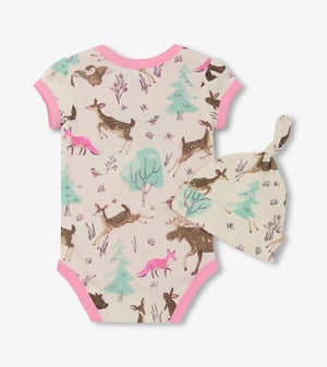Baby Girls Forest Animals Bodysuit & Hat