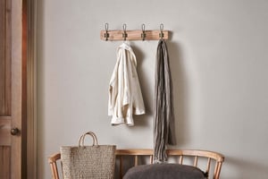 nkuku Ankita Mango Wood & Iron Hooks | Storage | Small | Antique Brass & Natural